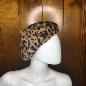 Black Poppy Beret Hat Cheetah/ Leopard Print